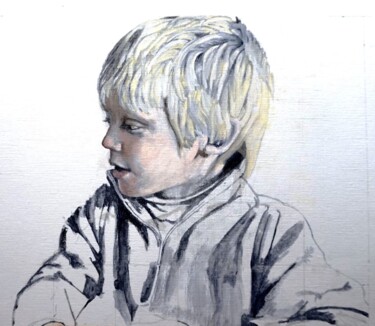 Painting titled "Enfant - Réflexion" by Yannick Amélie Jan, Original Artwork, Oil