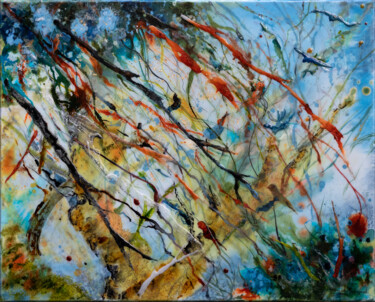 Pintura intitulada "" L' arbre à souhai…" por Yannick Bernard, Obras de arte originais, Laca Montado em Armação em madeira