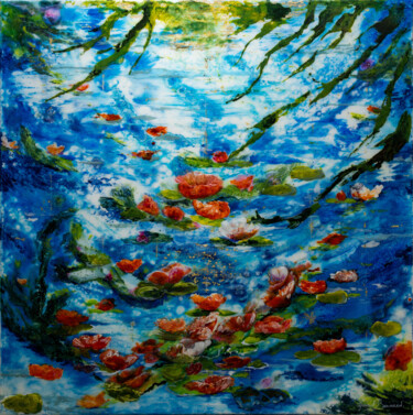 Schilderij getiteld "Giverny" door Yannick Bernard, Origineel Kunstwerk, Lak Gemonteerd op Frame voor houten brancard