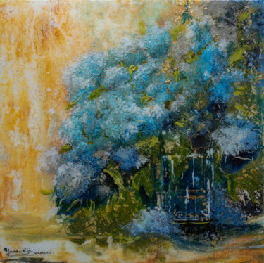 Pintura titulada "Fleurs bleues" por Yannick Bernard, Obra de arte original, Laca Montado en Bastidor de camilla de madera