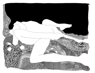 fusion nocturne Dessin intitulée "fusion nocturne" par Yannick Duriez, Œuvre d'art originale, Encre