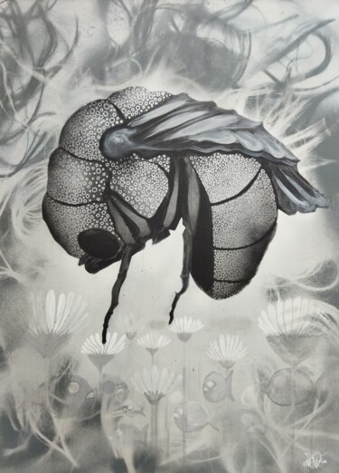 Abeille métallique Peinture intitulée "Abeille métallique" par Yannick Duriez, Œuvre d'art originale, Acrylique Monté sur Châssis