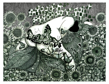 Dibujo titulada "L'effet papillon" por Yannick Duriez, Obra de arte original, Tinta