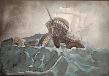 Peinture intitulée "L'attaque du kraken" par Yannick Duriez, Œuvre d'art originale, Gouache