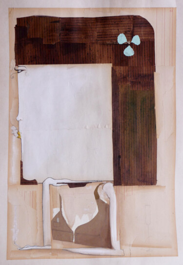 Collagen mit dem Titel "La dame au carré" von Yannick Duriez, Original-Kunstwerk, Collagen Auf Holzplatte montiert