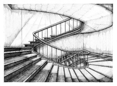 Disegno intitolato "ESCALIER CIRCULAIRE" da Yannick Touanen, Opera d'arte originale, Inchiostro