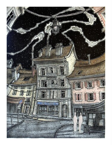 Zeichnungen mit dem Titel "16 RUE VALLON, THON…" von Yannick Touanen, Original-Kunstwerk, Tinte