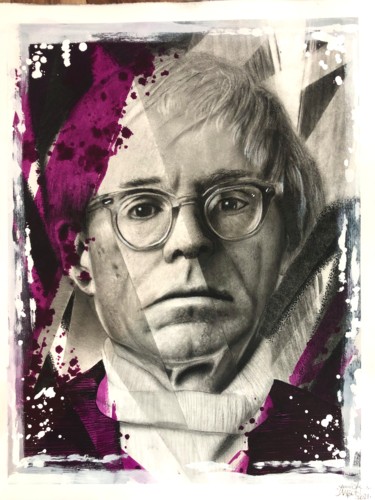 Dessin intitulée "Magenta King Warhol" par Yannick Aaron, Œuvre d'art originale, Fusain