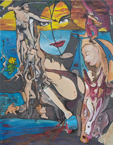 Peinture intitulée "le reve de l'ane fou" par Yanosky, Œuvre d'art originale, Acrylique