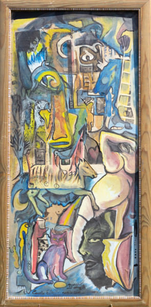Painting titled "courte échelle pour…" by Yanosky, Original Artwork, Collages Mounted on Cardboard