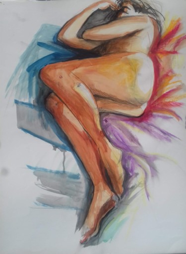 Drawing titled "ma Lili nue" by Yanosky, Original Artwork, Pastel