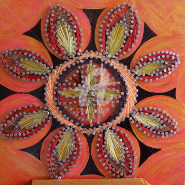 Textile Art titled "Nyema (Soleil)" by Muriel Courtioux, Original Artwork, Thread