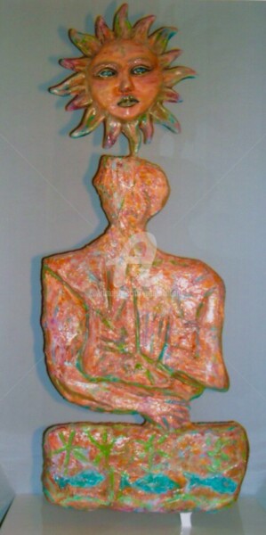 Sculptuur getiteld "La terre L'homme et…" door Yapa Bandara, Origineel Kunstwerk, Hars Gemonteerd op Metaal