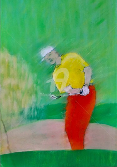 Schilderij getiteld "Golf" door Yapa Bandara, Origineel Kunstwerk, Pastel Gemonteerd op Karton