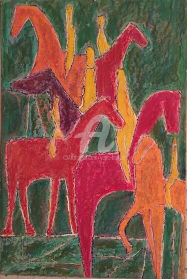Painting titled "Gala du cheval 🐴" by Yapa Bandara, Original Artwork, Acrylic Mounted on Other rigid panel