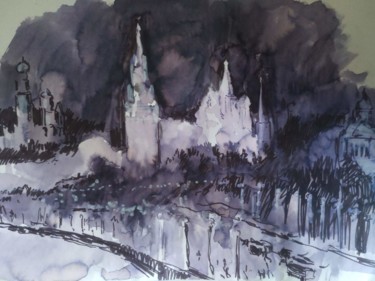 Dessin intitulée "Москва" par Iaroslav Sologubov, Œuvre d'art originale, Aquarelle