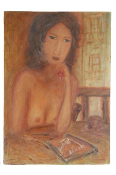 Painting titled ""Le Roman du Café"" by Margarita Yarmats, Original Artwork