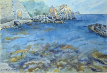 Painting titled "Пляж Воронцовского…" by Galina Yarovikova, Original Artwork, Watercolor