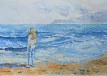 Ζωγραφική με τίτλο "Девочка и море" από Galina Yarovikova, Αυθεντικά έργα τέχνης, Ακουαρέλα