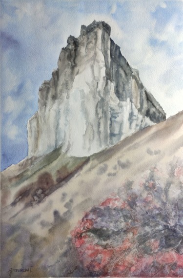 Painting titled "White rock" by Galina Yarovikova, Original Artwork, Watercolor