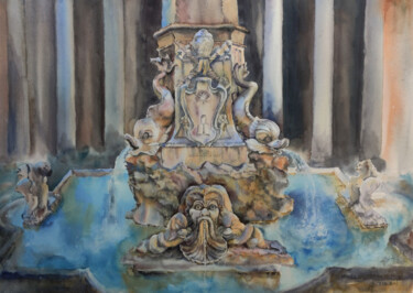 Painting titled "Roman fountain" by Galina Yarovikova, Original Artwork, Watercolor