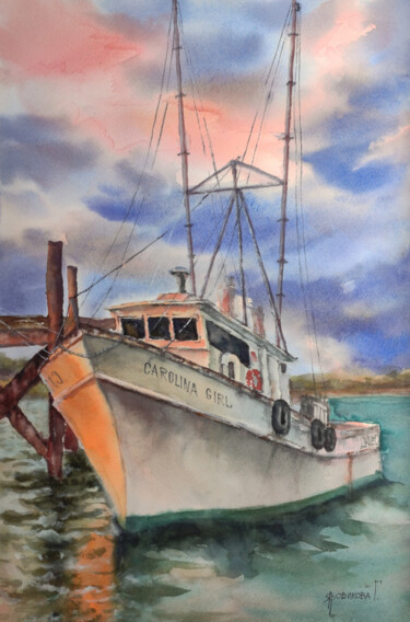 Painting titled "At the pier" by Galina Yarovikova, Original Artwork, Watercolor