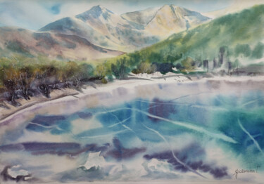 Peinture intitulée "On Turquoise Lake" par Galina Yarovikova, Œuvre d'art originale, Aquarelle