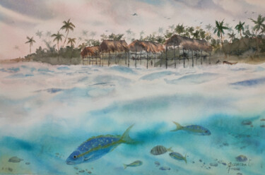 Painting titled "On distant islands" by Galina Yarovikova, Original Artwork, Watercolor