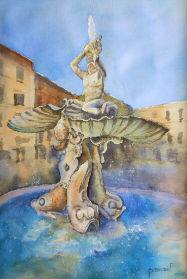 Painting titled "Triton Fountain" by Galina Yarovikova, Original Artwork, Watercolor