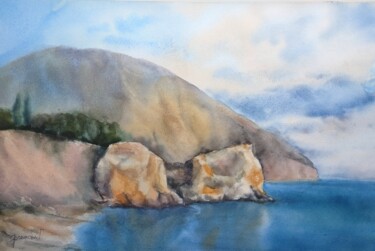 Pintura intitulada "Gurzuf coast" por Galina Yarovikova, Obras de arte originais, Aquarela