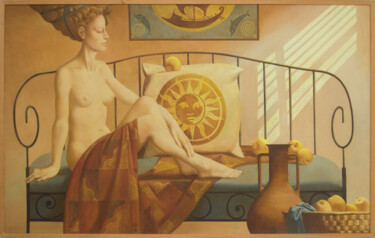 Painting titled "SIESTA" by Yaroslav Kurbanov, Original Artwork, Oil Mounted on Wood Stretcher frame