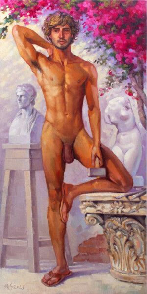 Painting titled "YOUNG SCULPTOR" by Yaroslav Sobol, Original Artwork, Oil Mounted on Wood Stretcher frame