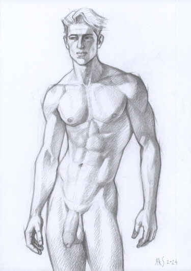 Drawing titled "Sketch of a naked m…" by Yaroslav Sobol, Original Artwork, Graphite