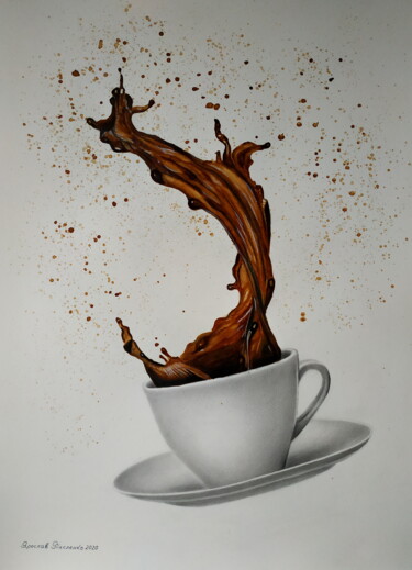 Painting titled "Coffee aroma" by Yaroslav Teslenko, Original Artwork, Charcoal