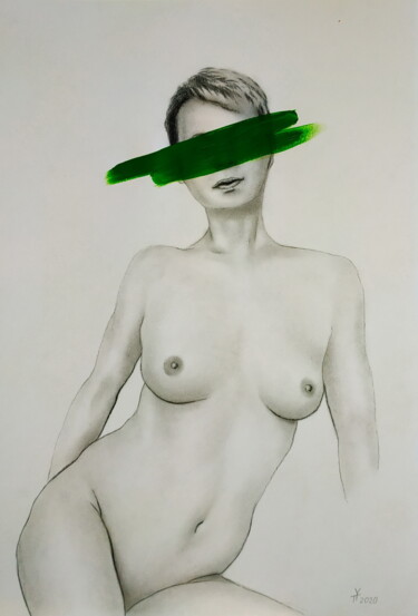 Drawing titled "Nude№370" by Yaroslav Teslenko, Original Artwork, Charcoal