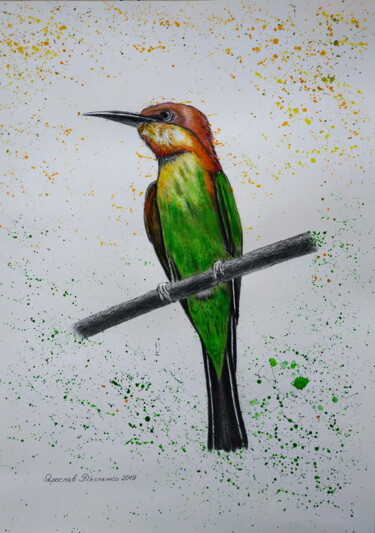 Painting titled "Friendly bird" by Yaroslav Teslenko, Original Artwork, Acrylic