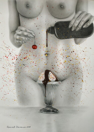 Malerei mit dem Titel "Sweetness" von Yaroslav Teslenko, Original-Kunstwerk, Kohle