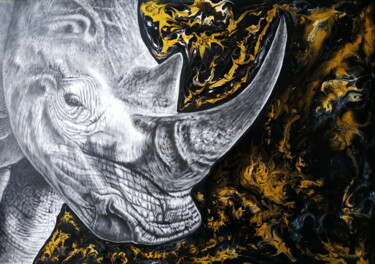 Schilderij getiteld "Rhinoceros" door Yaroslav Teslenko, Origineel Kunstwerk, Olie