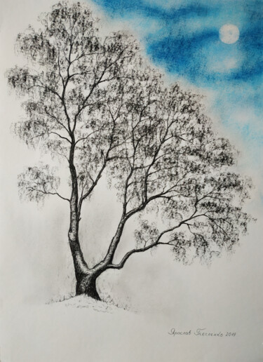 Drawing titled "Freezing day" by Yaroslav Teslenko, Original Artwork, Charcoal