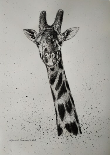 Painting titled "Giraffe" by Yaroslav Teslenko, Original Artwork, Charcoal