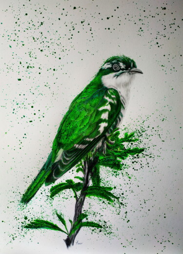 Pittura intitolato "Bird Green" da Yaroslav Teslenko, Opera d'arte originale, Acrilico