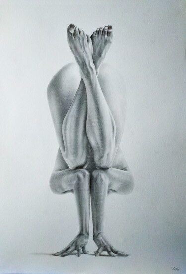 Drawing titled "NuYoga№011" by Yaroslav Teslenko, Original Artwork, Charcoal