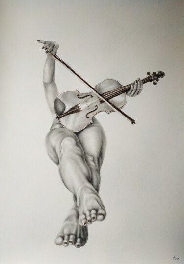 Zeichnungen mit dem Titel "Violin sounds" von Yaroslav Teslenko, Original-Kunstwerk, Kohle
