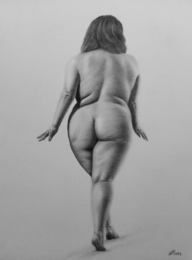 Peinture intitulée "Woman-Cherry Nude 3…" par Yaroslav Teslenko, Œuvre d'art originale, Fusain