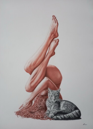 Drawing titled "Yoga 048" by Yaroslav Teslenko, Original Artwork, Charcoal