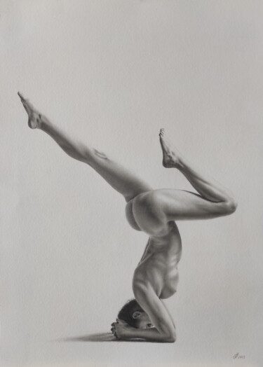 Drawing titled "Yoga 053" by Yaroslav Teslenko, Original Artwork, Charcoal