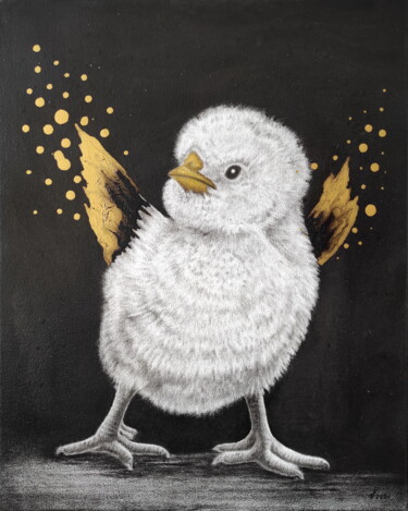 Картина под названием "Chicken" - Yaroslav Teslenko, Подлинное произведение искусства, Масло Установлен на Деревянная рама д…