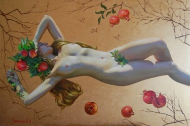 Malerei mit dem Titel "GD. Pomegranates." von Ksenia Yarovaya, Original-Kunstwerk, Öl