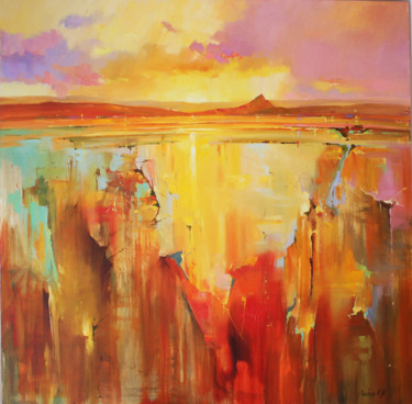 Картина под названием "Dawn over Mount Ath…" - Ksenia Yarovaya, Подлинное произведение искусства, Масло Установлен на Деревя…
