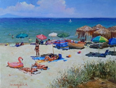Картина под названием "Beach mood, Greece" - Ksenia Yarovaya, Подлинное произведение искусства, Масло